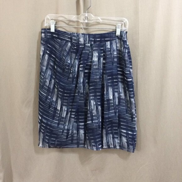 LOFT Skirt Blue Watercolor Print Chiffon Asymmetrical Front Pleat Knee 6 - Picture 1 of 5